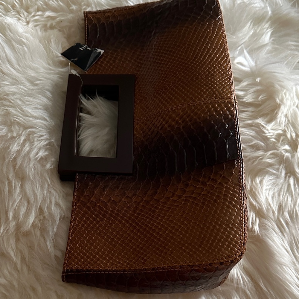 Brown Snakeskin Clutch with Handle